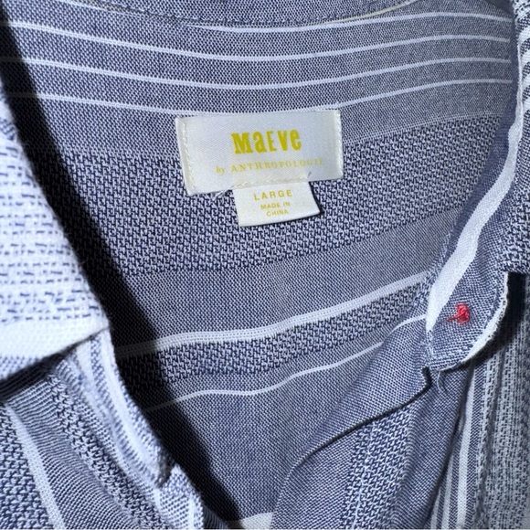Anthropologie Maeve Shirt Sz Large Blue Chatham Striped Button Down Blouse - Picture 6 of 12